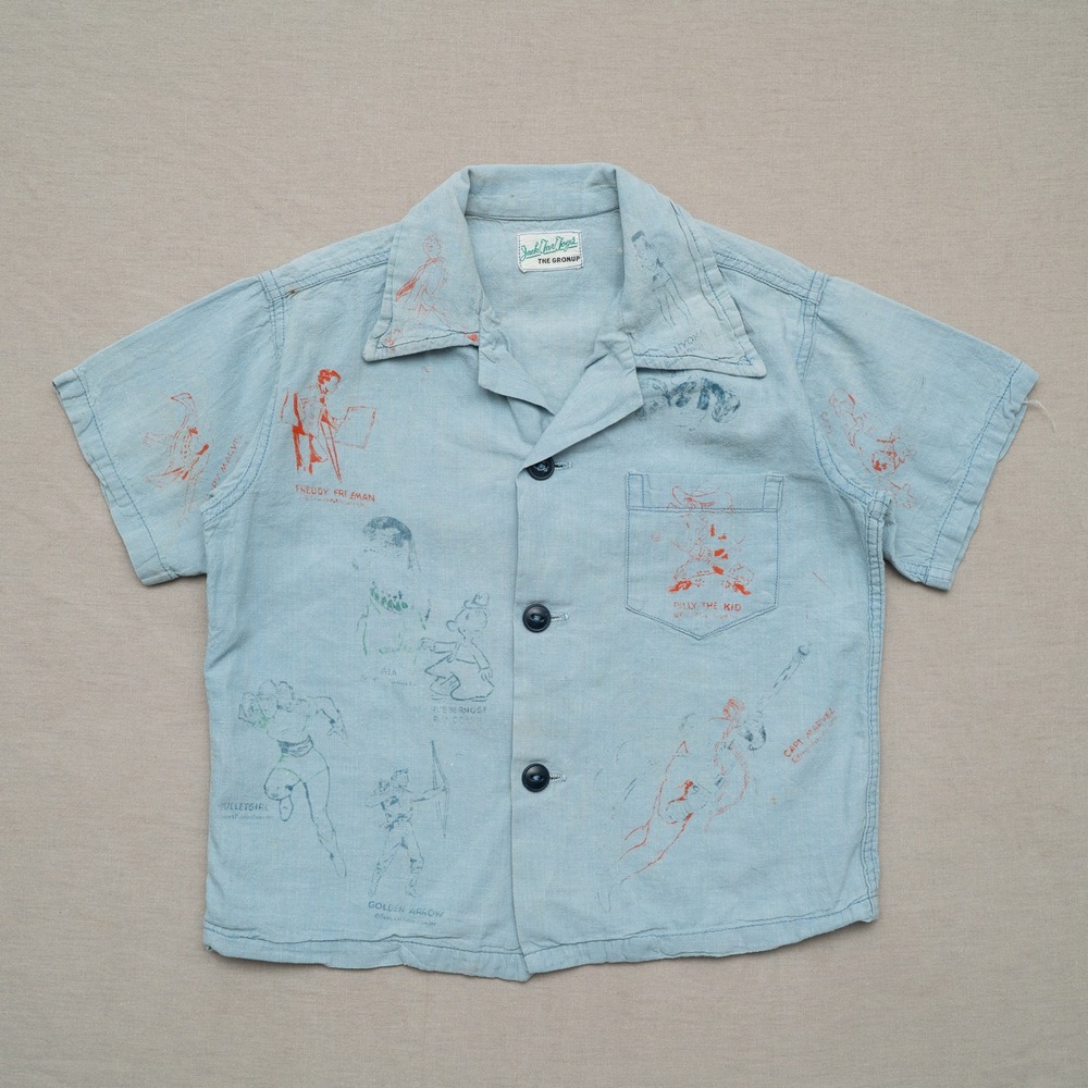 Vintage 50s 60s Jack Jar Togs Gronups Camp Collar Test Print Cartoon Button Up